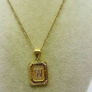 14kt Gold Filled Necklace with 'W' Card Pendant. 16 inches with 2 inch extender.